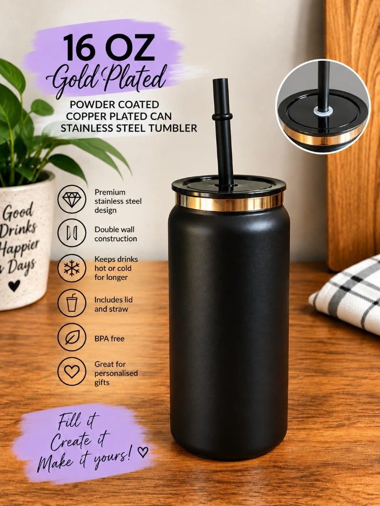 16oz Gold Plated Stainless Steel Tumbler